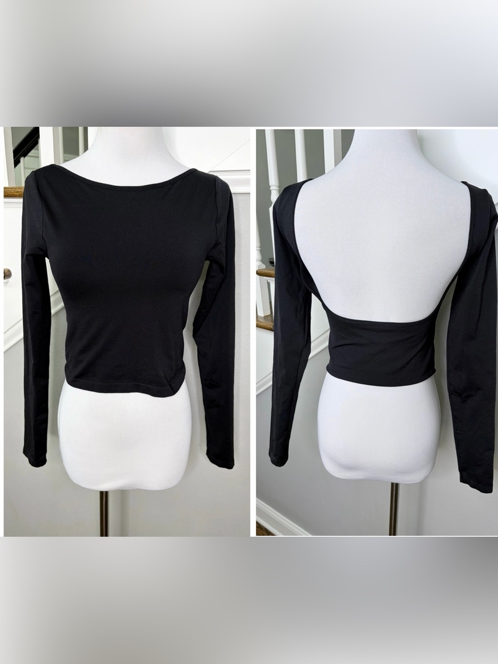 Altar’d State Intimates Black Open Back Cropped Long Sleeve Shirt - S/M
